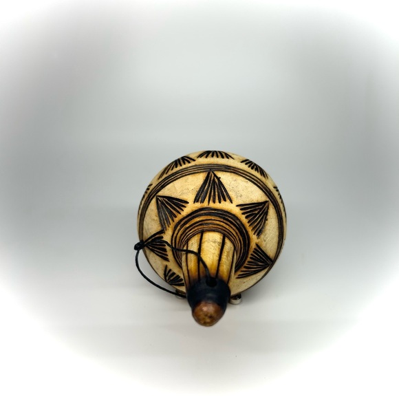 African Tribal Gourd Shaker Burned Design Hanging Decor Christmas Tree Ornament - Picture 3 of 4